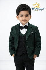 Bhagdadi Kids Star Boys 4-Piece Formal Suit – Green Designer Coat Pant Set