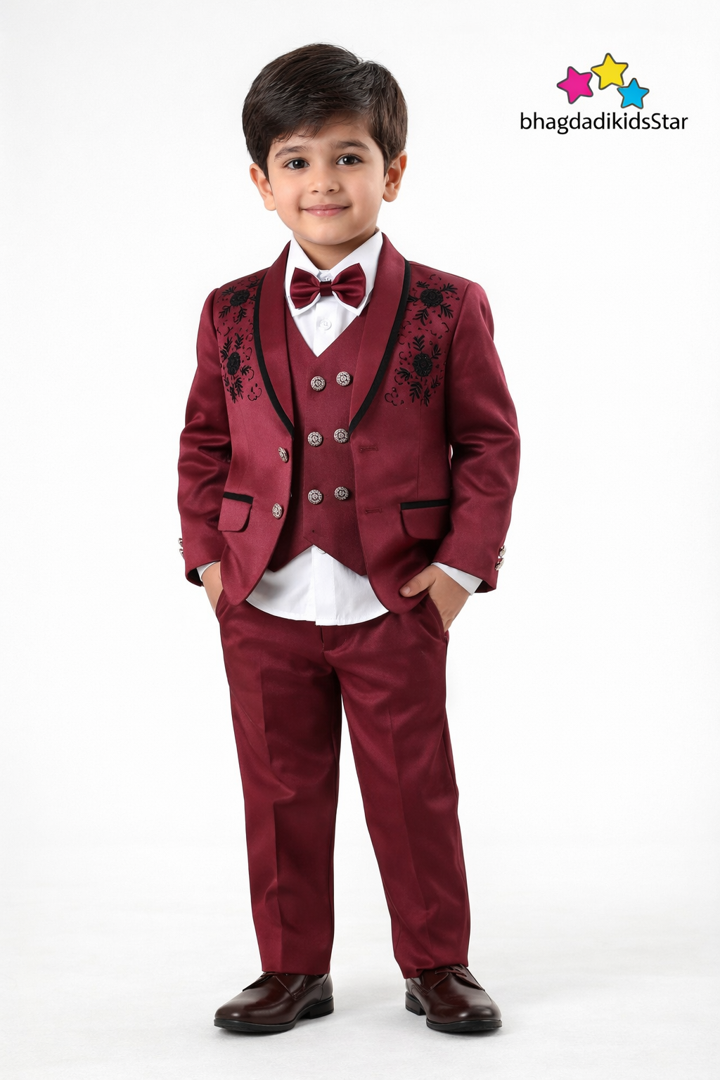 Boys Premium 4-Piece Coat Pant Suit – Burgundy | bhagdadikidsStar