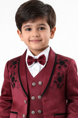 Boys Premium 4-Piece Coat Pant Suit – Burgundy | bhagdadikidsStar
