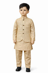 Boys Mehroon colour  3 Piece Prince Suit | Kurta Pajama with Waistcoat | Kids Festive Wear