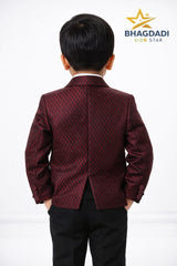 Bhagdadi Kids Star Boys 4-Piece Formal Suit – Red Designer Coat Pant Set